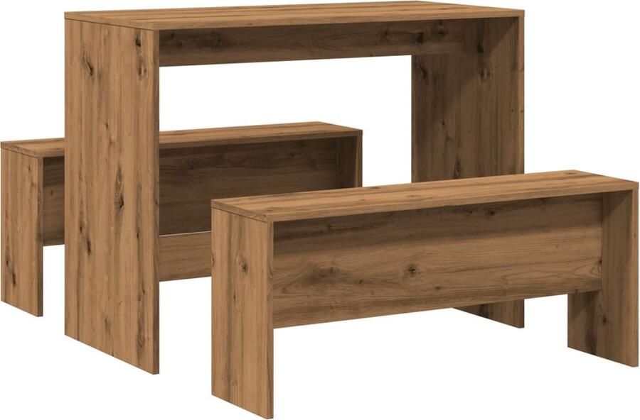 VidaXL 3-delige Eettafel en bankenset bewerkt hout artisanaal eiken - Foto 2