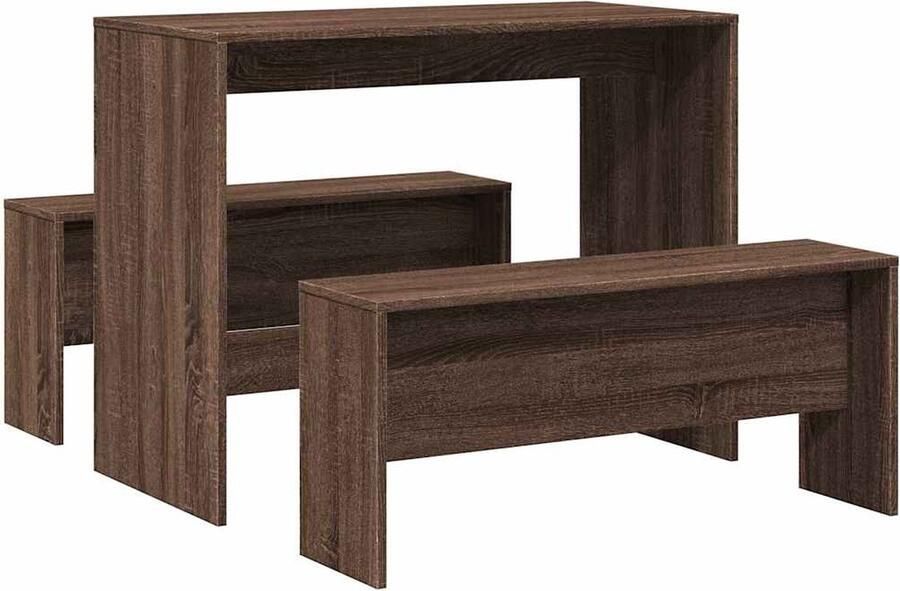 VidaXL Eettafel en Banken Set Bruin Eiken 3-delig Eetkamerset Houten Eettafel Bankje Eettafels Salontafel
