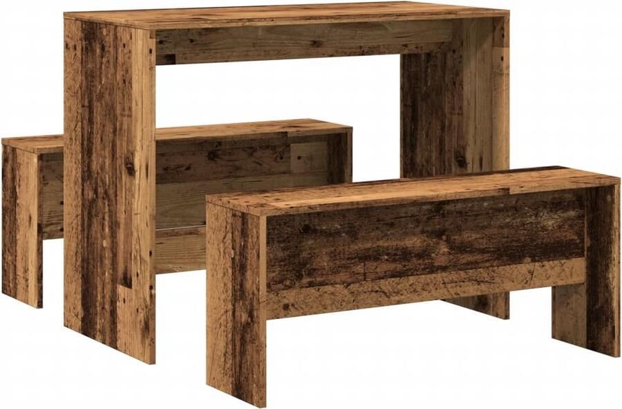 VidaXL 3-delige Eettafel en bankenset bewerkt hout oud houtkleurig