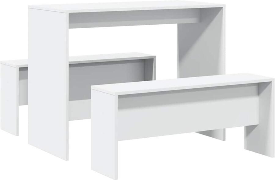 VidaXL 3-delige Eettafel en bankenset bewerkt hout wit