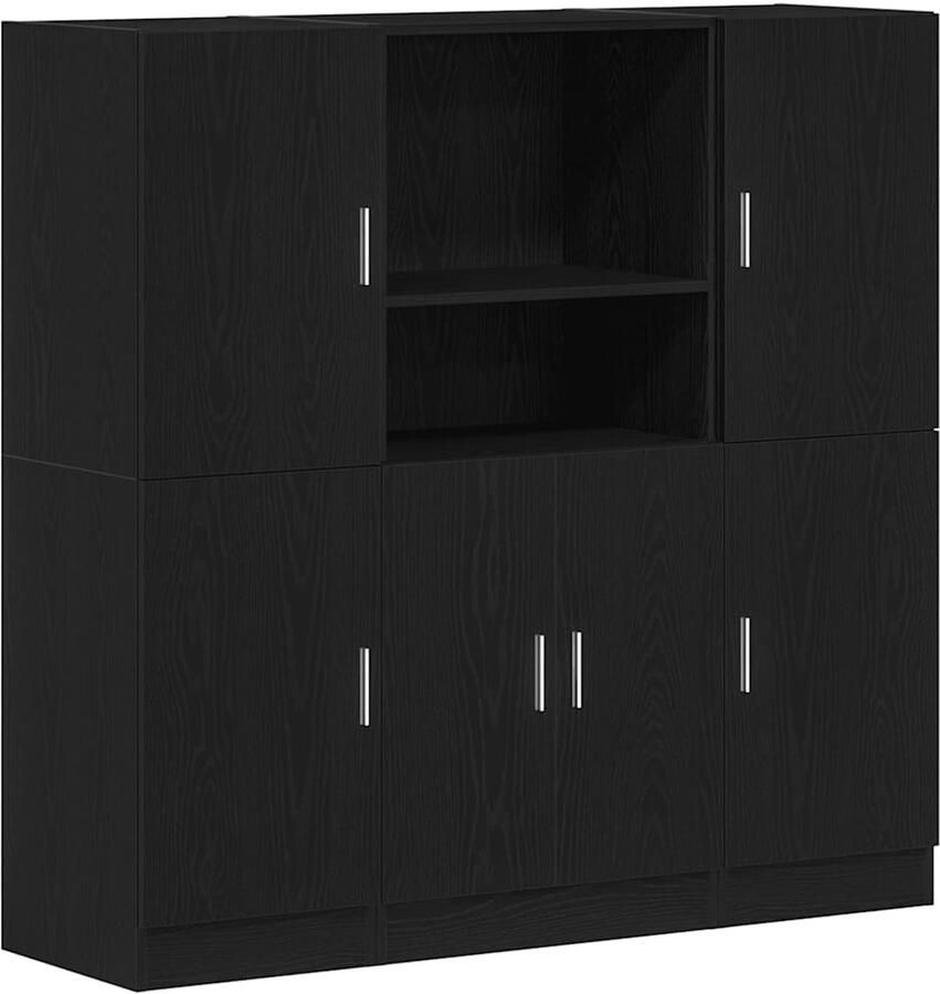 VidaXL Keukenkast Set Keukenkast Sets Keukenunit Set Keukenkast Set 3-delige Keukenkastenset bewerkt hout zwart