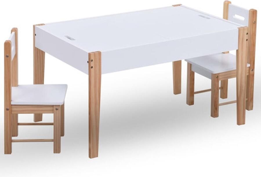 VidaXL 3-delige Kindertafel- en stoelenset krijtbord zwart en wit