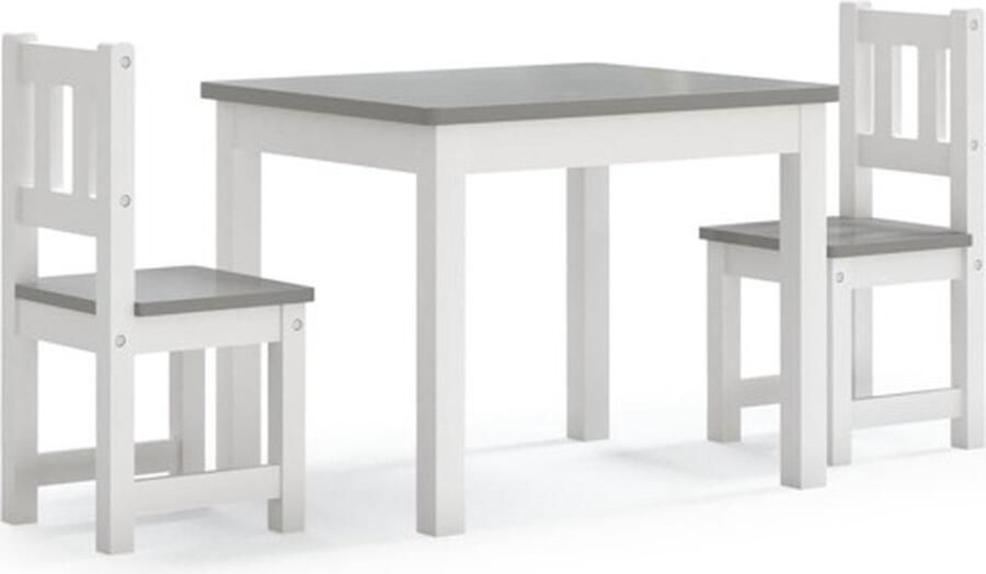 VidaXL 3-delige Kindertafel- en stoelenset MDF wit en grijs - Foto 3