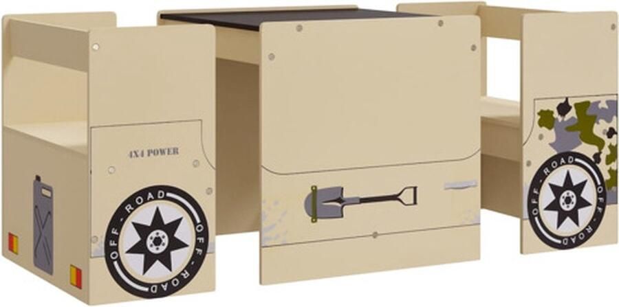 VidaXL 3-delige Kindertafel- en stoelenset off-road-auto-ontwerp MDF - Foto 4