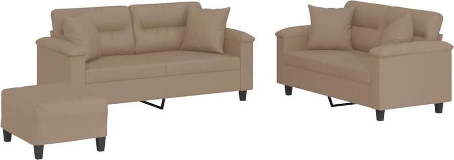VidaXL 3-delige Loungeset Cappuccino Kunstleer Loungebank Zitzitting Bruine Bank Lederlook Bank 2 Persoons Bank