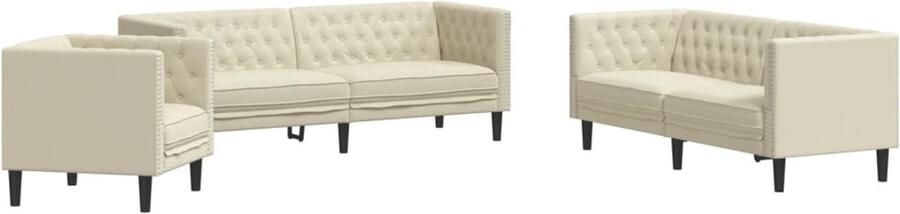 VidaXL 3-delige Loungeset Chesterfield crème Chesterfieldstijl Lounge Set Bankstellen Lederlook Creme Kleur