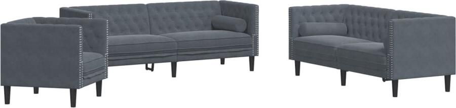 VidaXL Chesterfield Loungeset Fluweel Donkergrijs Chesterfieldstijl Lounge Set Bankstellen Velours Bank Donkere Bank