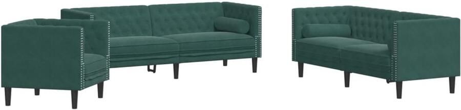 VidaXL 3-delige Loungeset Chesterfield en bolsters fluweel donkergroen