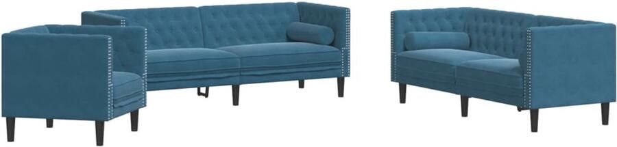VidaXL 3-delige Loungeset Chesterfield met bolsters fluweel blauw