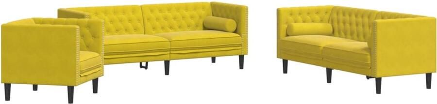 VidaXL 3-delige Loungeset Chesterfield met bolsters fluweel geel
