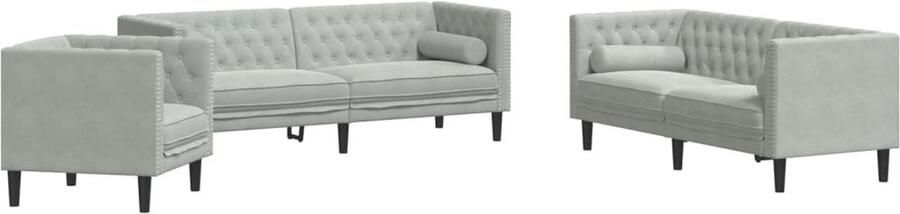 VidaXL 3-delige Loungeset Chesterfield met bolsters fluweel lichtgrijs