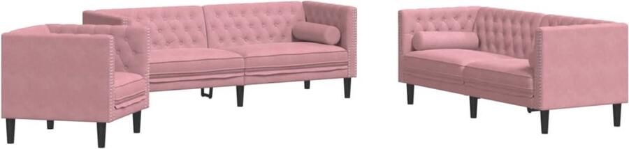 VidaXL 3-delige Loungeset Chesterfield met bolsters fluweel roze