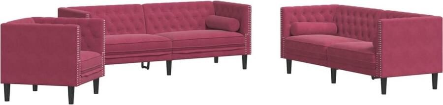 VidaXL 3-delige Loungeset Chesterfield met bolsters fluweel wijnrood