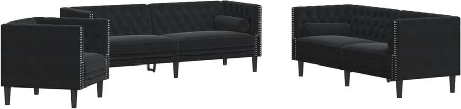 VidaXL 3-delige Loungeset Chesterfield met bolsters fluweel zwart