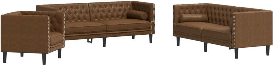 VidaXL 3-delige Loungeset Chesterfield met bolsters kunstsuède bruin