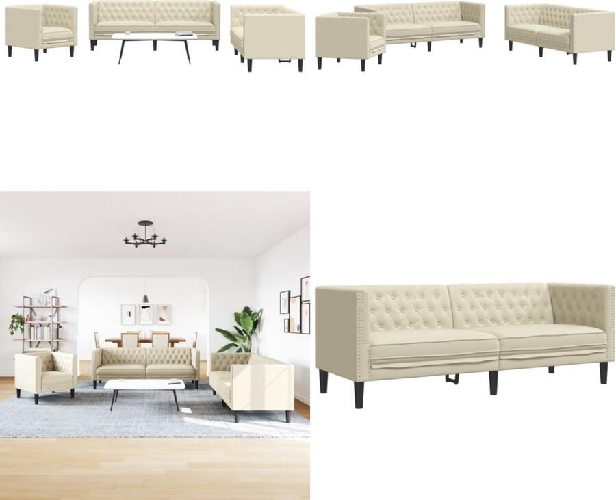 VidaXL 3-delige Loungeset Chesterfield-stijl kunstleer crèmekleurig Chesterfield Loungeset Chesterfield Loungesets Chesterfield Bank Loungeset