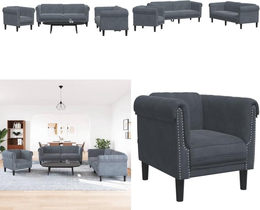 VidaXL 3-delige Loungeset fluweel donkergrijs Bankstel Bankstellen Bankenset Sofa
