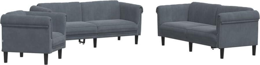 The Living Store Bank Donkergrijs Fluweel Comfortabele Franse Fauteuil Schuimgevulde 2- en 3-Zitsbanken Loungeset Fluweel Sofa Donkere Grijze Bank Fauteuils Zitzitting - Foto 2