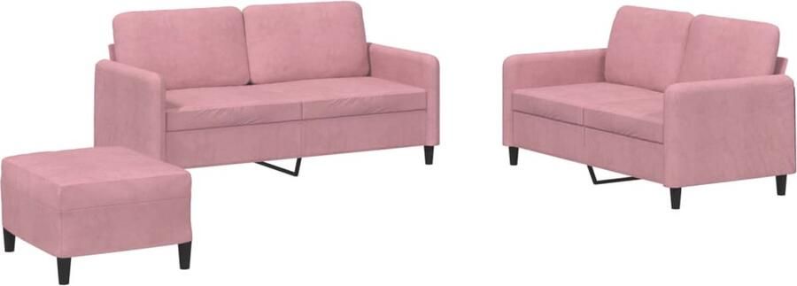 VidaXL Loungeset 3-delig Fluweel Roze Comfort & Stijl Loungebank Tweezitsbank Velours Bank Roze Bank Salontafel