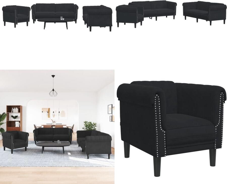 VidaXL 3-delige Loungeset fluweel zwart Bankstel Bankstellen Bankenset Sofa