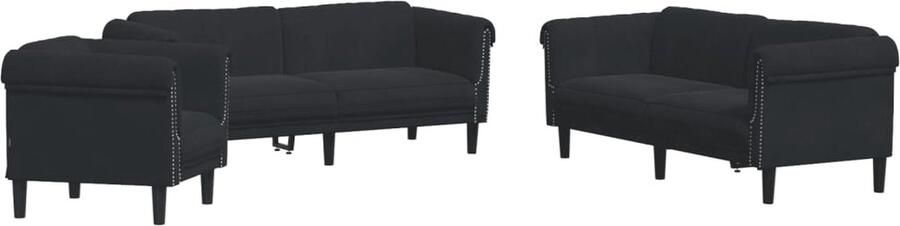 VidaXL The Living Store 3-delige Loungeset fluweel zwart Loungebank Fauteuils Bankstel Fluweel Sofa Zwarte Bank - Foto 2