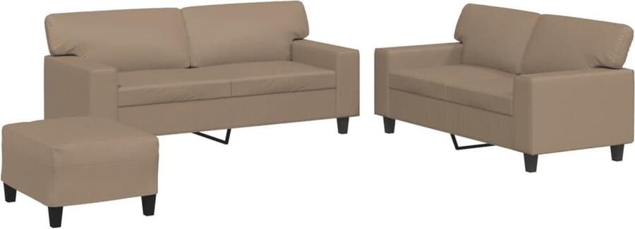 VidaXL Loungeset 3-delig Kunstleer Cappuccino Loungebank Bankstellen Bruine Bank Lederlook Bank 2 Persoons Bank - Foto 2