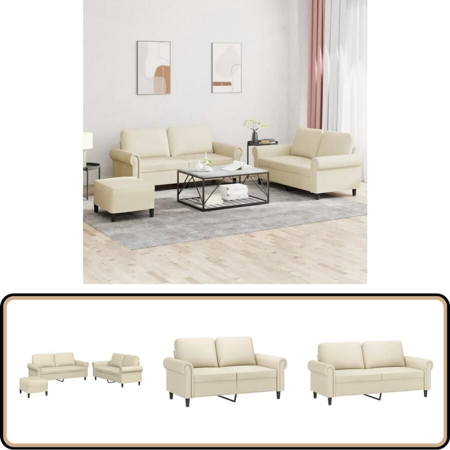 VidaXL 3-delige Loungeset Kunstleer Crème Lounge Set Tweezetels Bankstel Salontafel Creme Kleuren