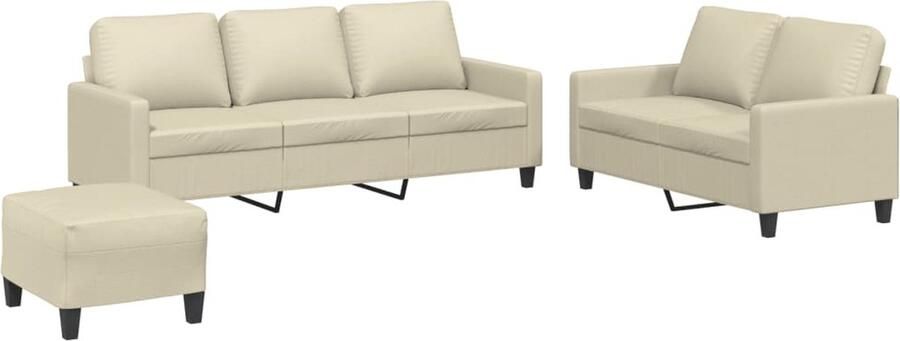 VidaXL 3-delige Loungeset Kunstleer Crème Loungeset Tuinlounge Buitenset Crème Kleur Kunstleder