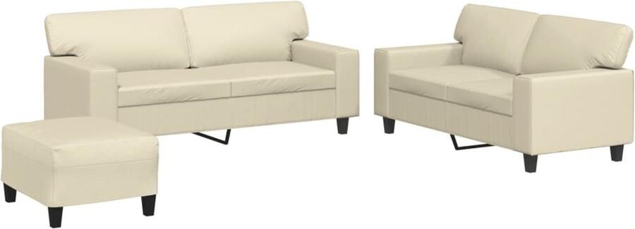 The Living Store Loungeset Kunstleer Tweezitsbank 140 cm Crème Stabiel frame Loungeset Tweezitter Salontafel Kunstleder Creme Kleur - Foto 2