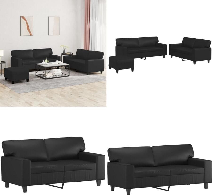 VidaXL 3-delige Loungeset kunstleer zwart Bankstel Bankstellen Fauteuil 2-zitsbank