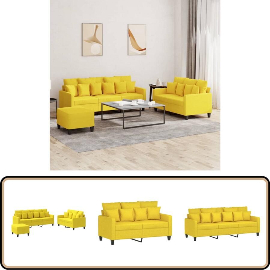 VidaXL 3-delige Loungeset Lichtgeel Inclusief Kussens Loungeset Buitenmeubilair Tuinlounge Zitset Loungebank