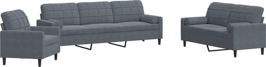 VidaXL Loungeset 3-delig Fluweel Donkergrijs Loungeset Bankset Velours Bank Lounge Meubels Moderne Bank