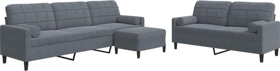 VidaXL Loungeset 3-delig Fluweel Donkergrijs Loungeset Bankstel Lounge Meubels Velours Bank Donkere Bank - Foto 2
