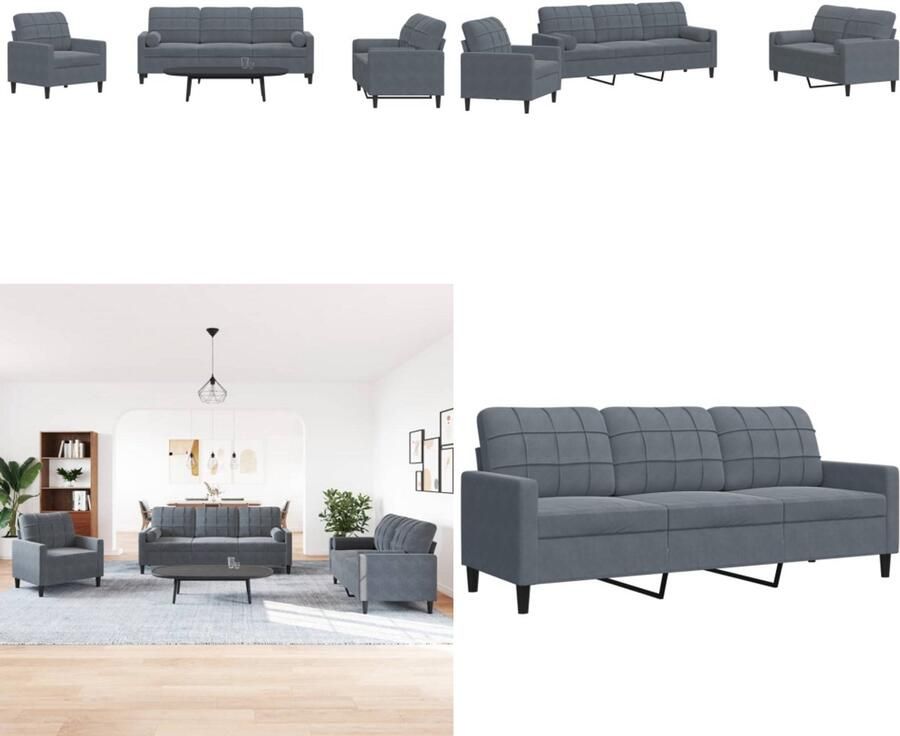 VidaXL 3-delige Loungeset met kussens en bolsters fluweel donkergrijs Loungeset Loungesets Bankstel Bankenset