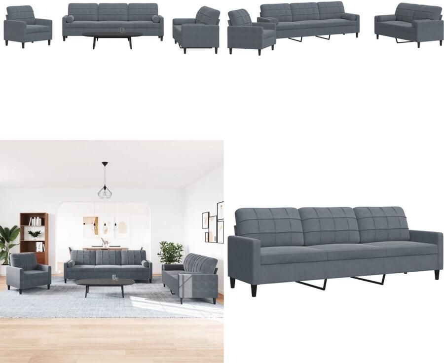 VidaXL 3-delige Loungeset met kussens en bolsters fluweel donkergrijs Loungeset Loungesets Bankstel Bankenset