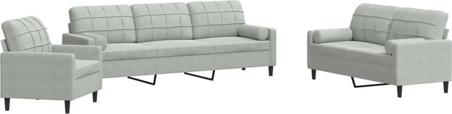 VidaXL Stijlvolle 3-delige fluwelen loungeset lichtgrijs Loungeset Velours 2-zitsbank Fauteuils Bankstellen