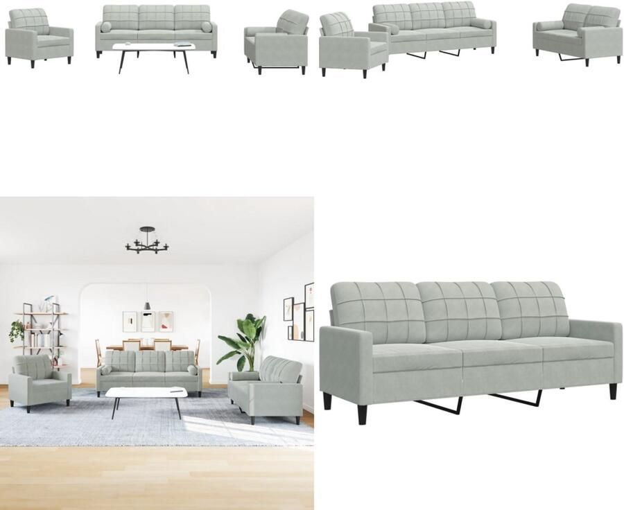 VidaXL 3-delige Loungeset met kussens en bolsters fluweel lichtgrijs Loungeset Loungesets Bankstel Bankenset