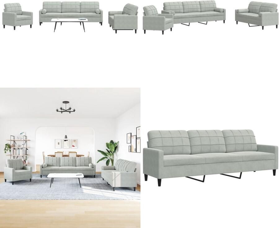 VidaXL 3-delige Loungeset met kussens en bolsters fluweel lichtgrijs Loungeset Loungesets Bankstel Bankenset