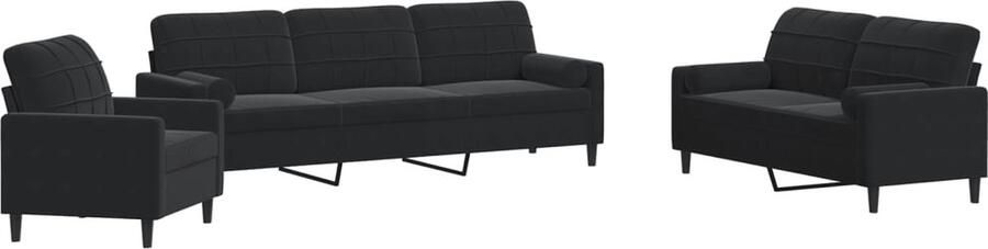 VidaXL 3-delige Loungeset met kussens en bolsters fluweel zwart