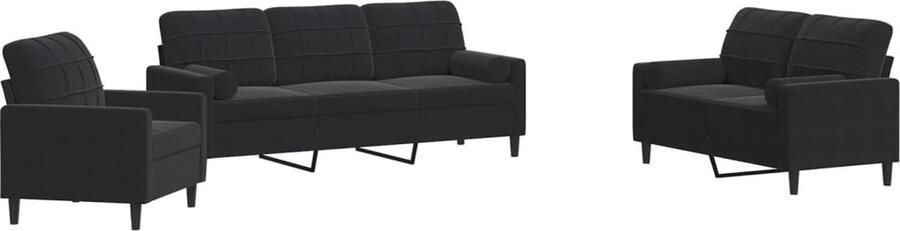 VidaXL 3-delige Loungeset Fluweel Zwart Loungeset Zwarte Bank Velours Bank 3 Persoons Bank Salontafel
