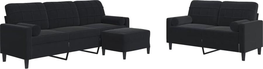 VidaXL 3-delige Loungeset met kussens en bolsters fluweel zwart
