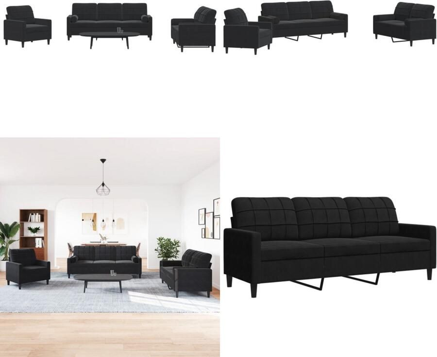 VidaXL 3-delige Loungeset met kussens en bolsters fluweel zwart Loungeset Loungesets Bankstel Bankenset