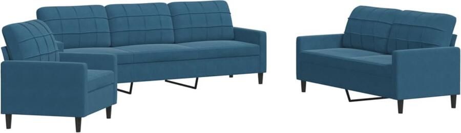 VidaXL 3-delige Loungeset met kussens fluweel blauw