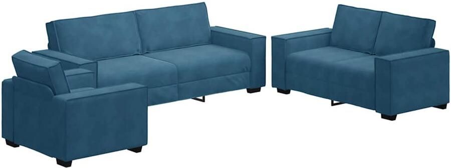 VidaXL 3-delige Loungeset met kussens fluweel blauw