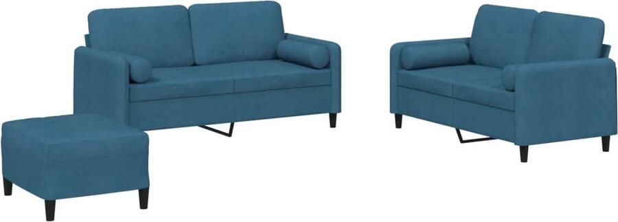 VidaXL 3-delige Loungeset met kussens fluweel blauw