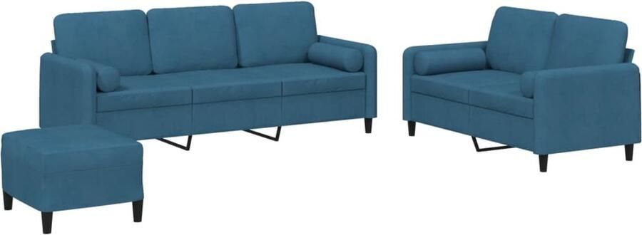 VidaXL 3-delige Loungeset met kussens fluweel blauw