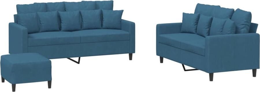 VidaXL 3-delige Loungeset met kussens fluweel blauw