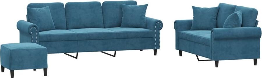 VidaXL 3-delige Loungeset met kussens fluweel blauw