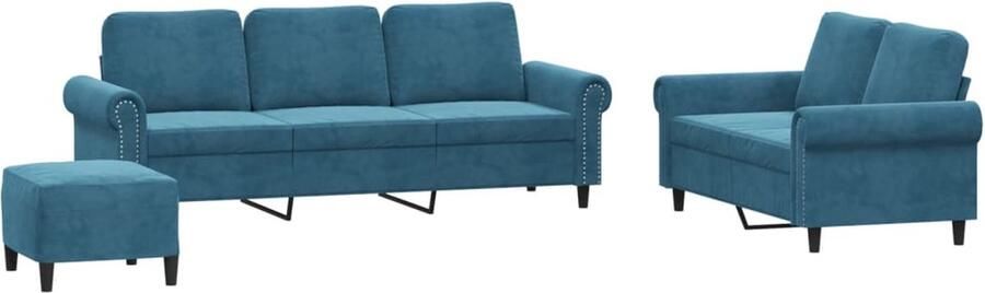 VidaXL 3-delige Loungeset met kussens fluweel blauw