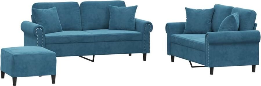 VidaXL 3-delige Loungeset met kussens fluweel blauw
